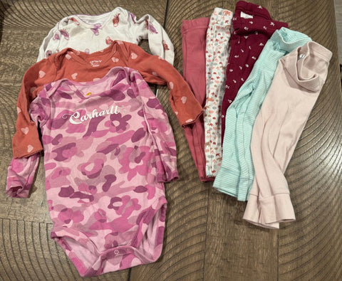 Misc/several 5 pants and 3 onsies 6-12 Months