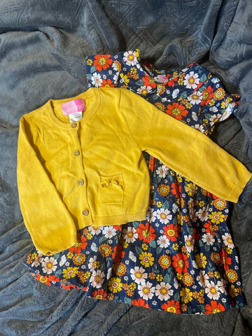 Goodlad Flower Navy Dress with Yellow Sweater 24 Months