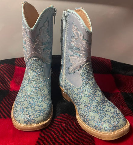 Roper Blue Sparkle Flower Western Boots 6 (Lil' Kid)