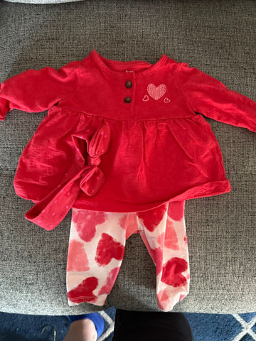 valentines red shirt and heart pants 3 months 3-6 Months