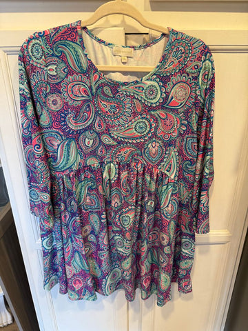 Simply Southern Blue/Pink paisley top Women's XXL 18