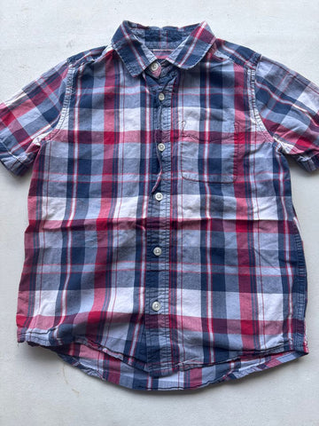 Childrens Place 7/8 plaid red and blue button up short sleeve 7