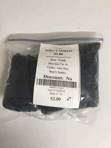 Boys Shoe size 7 to 10 3 pairs - navy blue, good condition Socks