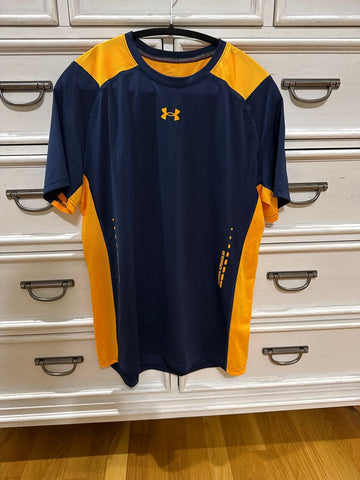 Under Armour Navy and yellow heatgear top Men's - L