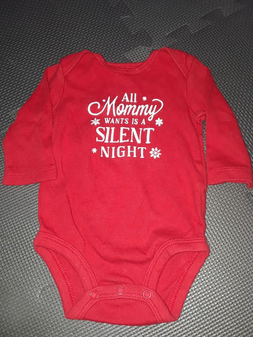 Carter's Long Sleeve Red Silent Night Onesie 0-3 Months