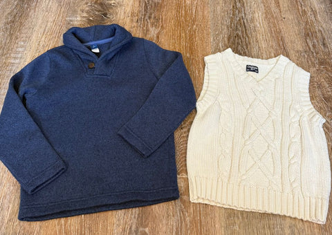 Oshkosh, old navy Blue sweater, white vest 6T/6X