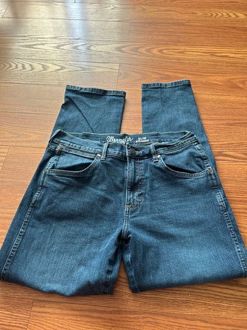 Wrangler Retro Leather patch Dark wash slim straight 33x30 30-32