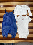 carters- 2 white gymboree-blue 0-3 Months