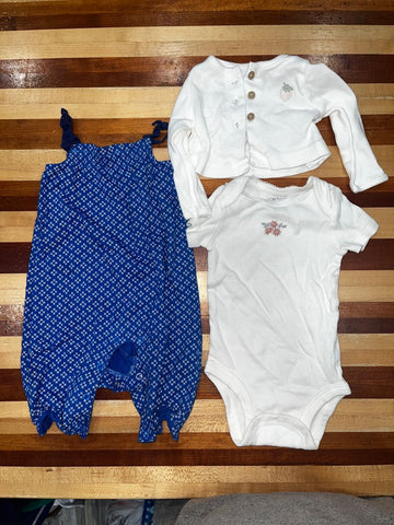 carters- 2 white gymboree-blue 0-3 Months
