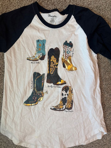 Wrangler Boots baseball tee small spot at bottom can be tucked in Women's - S