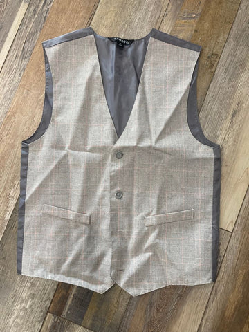 Boys George vest Gray plaid 4 buttons SIZE 14 14