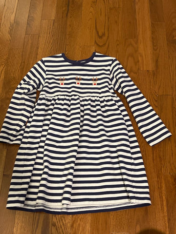 Luigi Kids Navy and white striped reindeer dress 6T/6X
