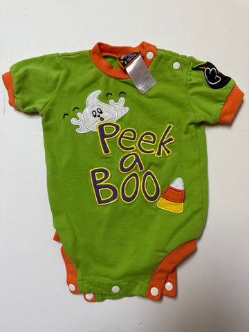Peek A Boo 9 mo Peek a Boo lime green onesie w ghost and candy corn 6-12 Months