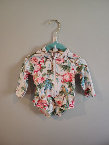 Janie & Jack Size 3-6months floral long sleeve swimsuit EUC 3-6 Months