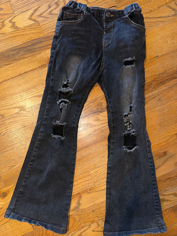 SHEIN Black distressed torn flare jeans likeNew Elastic waist button 10