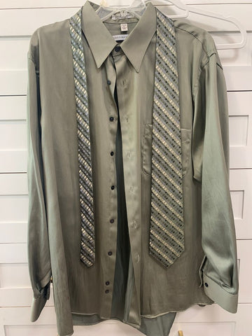Geoffrey Beene Tie & Green wrinkle free dress shirt. 17 34/35 Men's - XL