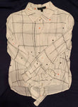 Velvet Heart White button up with heart design and front knot Women's - S