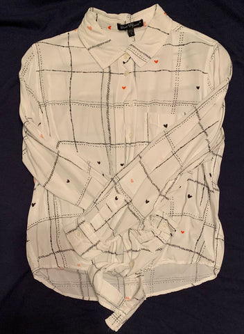 Velvet Heart White button up with heart design and front knot Women's - S