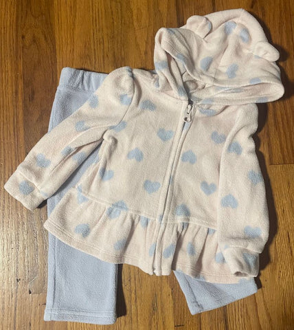 The Childrens Place Heart Pink and Lavender Fleece Hooded Sweatsuit 12 Months