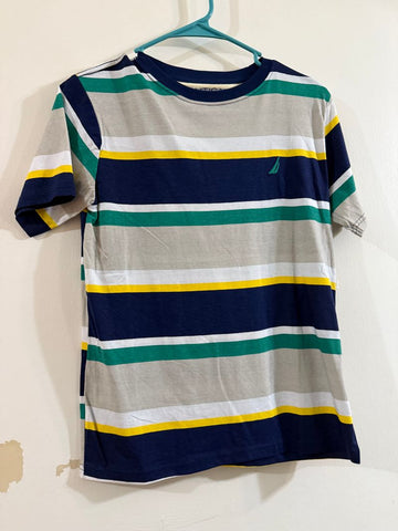 Nautica Navy green white yellow stripe shirt 10