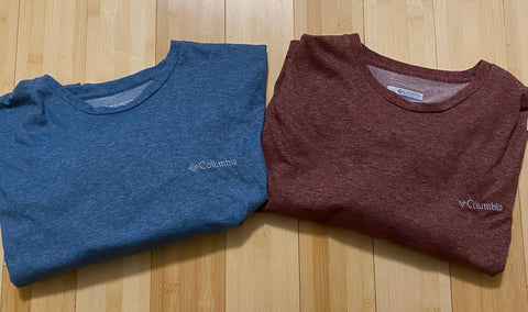 Columbia 2 Mens XLT tall long sleeve Tshirts blue burgandy Men's - XL