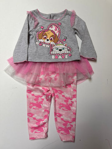 Nickelodeon Paw Patrol Skye top w camo pants and skirt. Twist in elastic band 12 Months