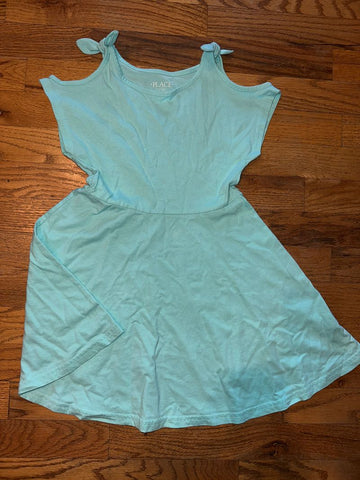 Childrens Place Small 5/6 Light blue cotton shoulder cut with ties dress 6T/6X