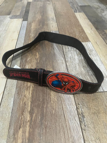 Spiderman belt - black belt 28-30 Waist size, Fair condition, belt buckle w spiderman Belt