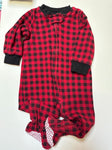 Amazon Essentials Red black plaid zip up cotton footed pjs 3-6 Months