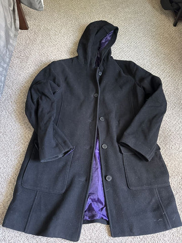 Lands End Hooded dress coat, purple liner Women's - M