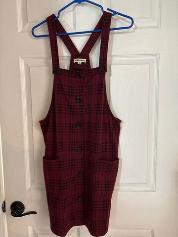 Inspired hearts Maroon and black plaid overall dress Junior Large 9-11