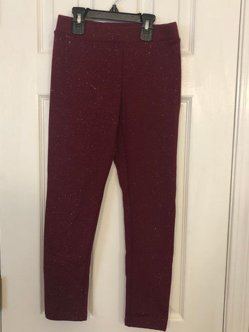 Old Navy Sz 10/12 maroon sparkle fleece legging 10