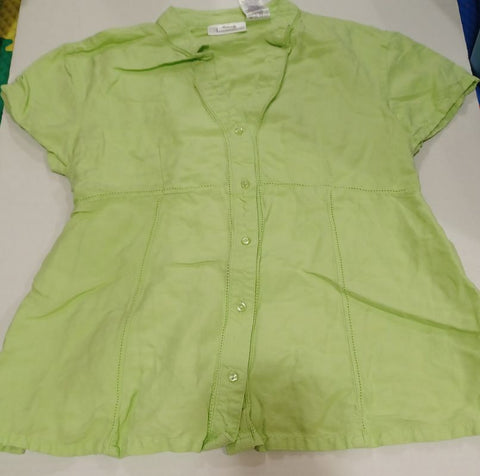 Maternity Announcements Short slv green linen top Women's Med 8-10
