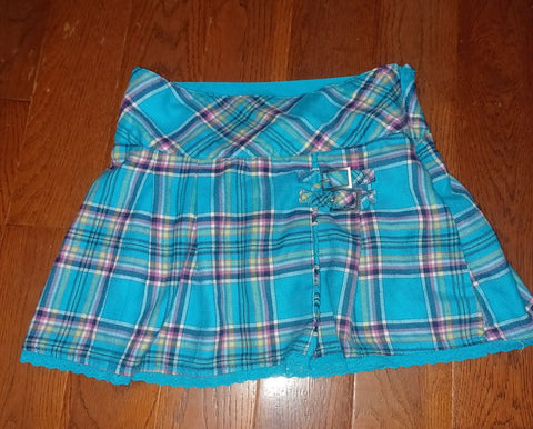 Justice Turquoise Plaid Skirt w built-in shorts 12
