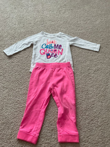 Okie Dokie Long sleeve onesie with some pilling and hot pink pants. 12 Months