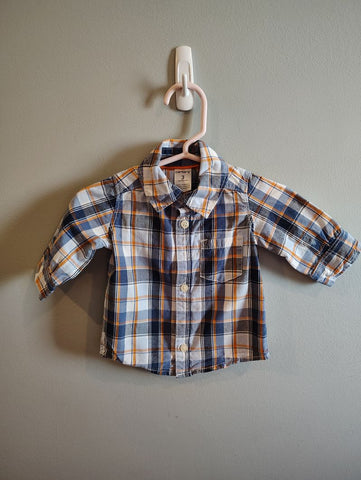 Carters Blue/orange plaid long sleeve shirt button down excellent cond 6-12 Months