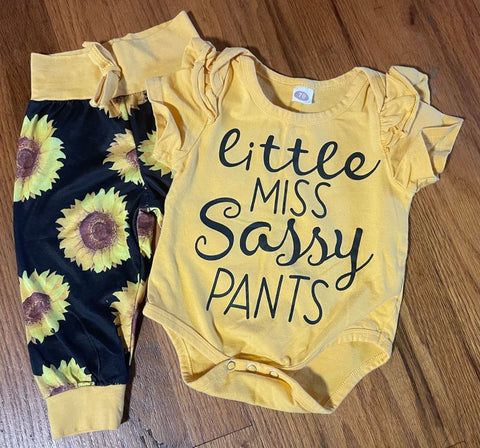 Unknown 6-9M Little Miss Sassy Pants Sunflower Outfit 6-12 Months