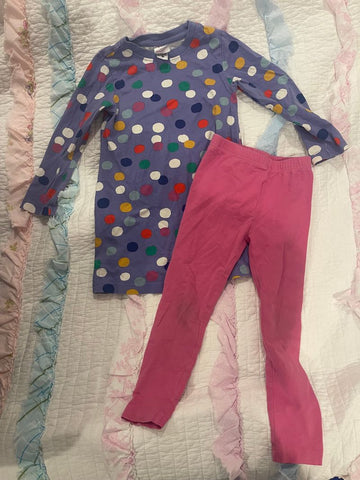 Hanna Andersson Polka dot tunic with pink leggings-pants have dark spot on knees 4T/4