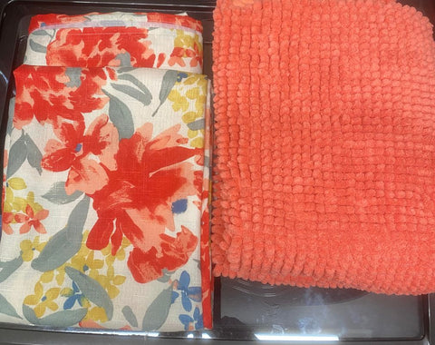 Dillards 4 piece Shower & window curtain lg & sm Rug Bathroom