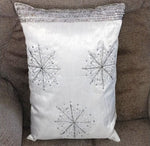 Pottery Barn Sequined snow pillow EUC potterybarn tag removed bright white Holiday