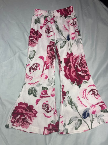 Unknown White with pink floral bell bottoms EUC 3T/3