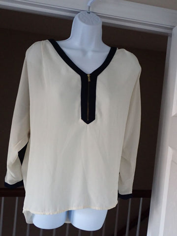 Forever 21 Cream and navy zip top fits like a m Women's - XS