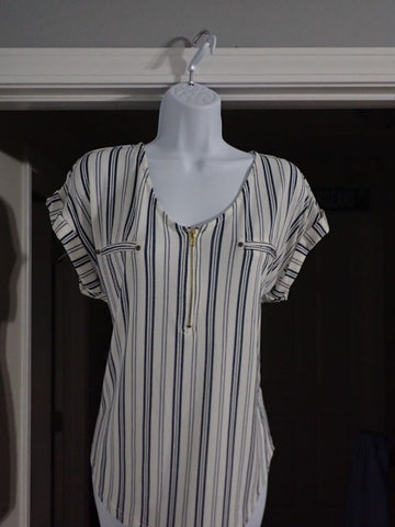 The Workshop Navy and white stripe top with zipper Women's - L