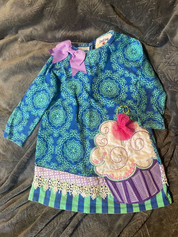 Counting Daisies Blue and Mint Cupcake Dress 2T