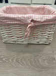 White wicker basket Pink removable liner, 12inx9in Organize-Storage