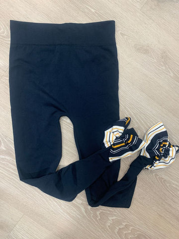 Embellished leggings Navy/gold bow on bottom, new, OS probably fits sz 12-16 12