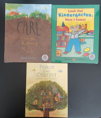 NEW 3 books Carl, Peace is an Offering, & Kindergarten partial address stickers on back Preschool (3-5 yrs)