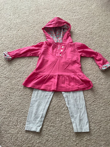 Carters Long sleeve hooded pink and floral peplum shirt with leggings 12 Months