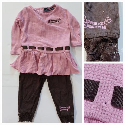 Kenneth Cole Reaction Pink Tunic/Brown Leggings - small tear & hole see inset 18 Months