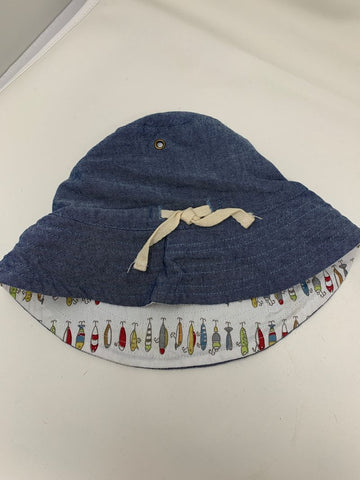 Mud pie bucket hat Reversible- denim/fishing lures fits Toddlers Hat